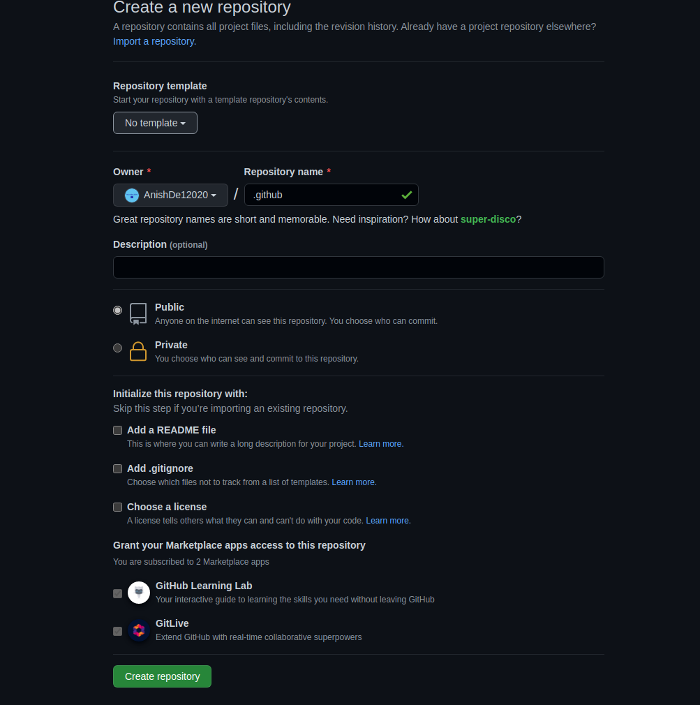 在我的 GitHub 账号里创建 .github 仓库