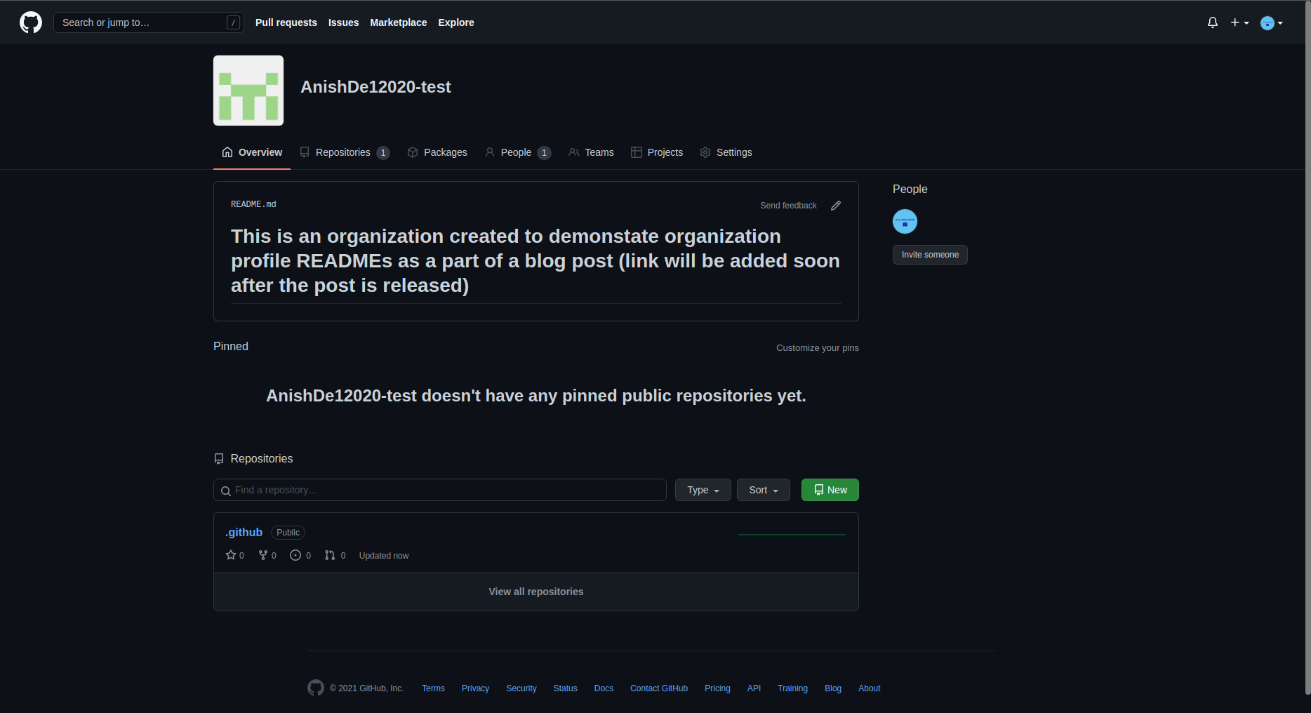 在组织页面查看 GitHub 组织资料 README 内容